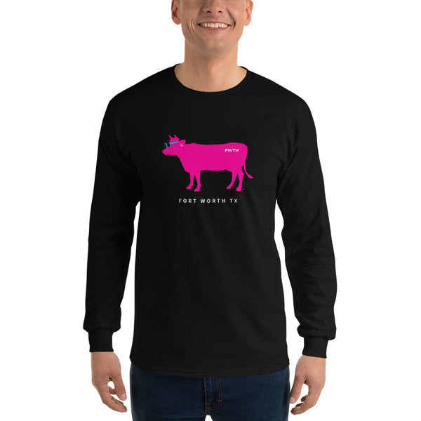 Fort Worth. Cool Pink Cow. Men’s Long Sleeve Shirt