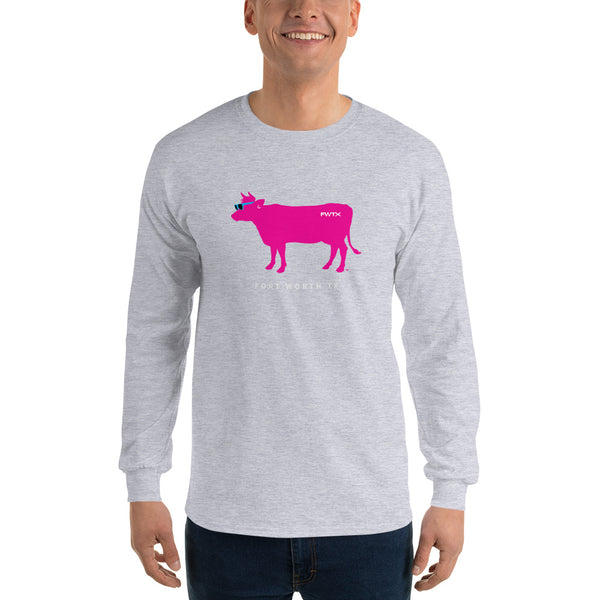 Fort Worth. Cool Pink Cow. Men’s Long Sleeve Shirt