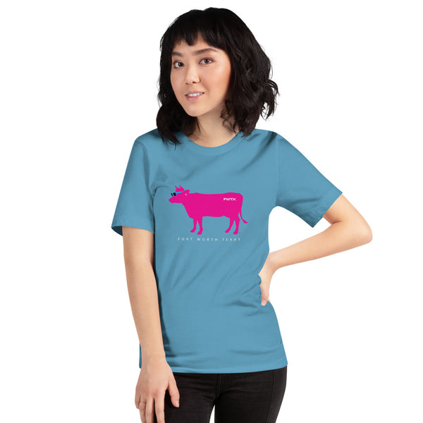 Fort Worth Cool Cow Fuschia Short-Sleeve Unisex T-Shirt
